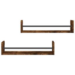 Berkfield Home Wall Shelves with Bars 2 pcs Smoked Oak 60x16x14 cm in Brown - Size: 60 x 16 x 14 cm - thumbnail 4