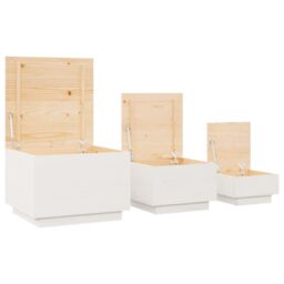 Berkfield Home Storage Boxes with Lids 3 pcs White Solid Wood Pine - thumbnail 6
