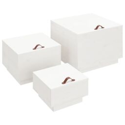 Berkfield Home Storage Boxes with Lids 3 pcs White Solid Wood Pine - thumbnail 2