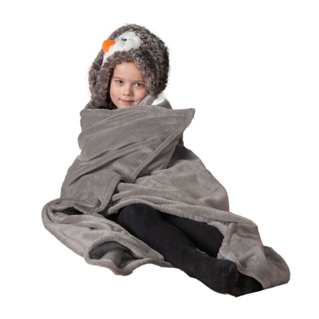Noxxiez Penguin Hooded Animal Blanket in Grey - image 1