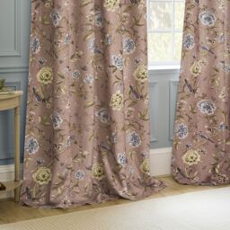 Sanderson Porcelain Garden Printed Chenille Room Darkening Pencil Pleat Curtains in Dusty Pink - Size: 117 cm width x 183 cm drop - thumbnail 4