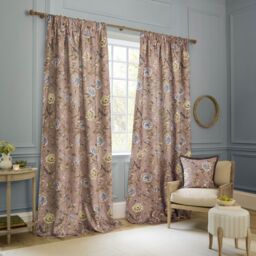 Sanderson Porcelain Garden Printed Chenille Room Darkening Pencil Pleat Curtains in Dusty Pink - Size: 117 cm width x 183 cm drop - thumbnail 2