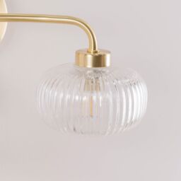 ValueLights Amaia Pair of Brushed Gold IP44 2 Way Clear Glass Wall Lights with LED Bulbs - thumbnail 3