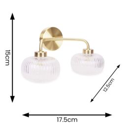 ValueLights Amaia Pair of Brushed Gold IP44 2 Way Clear Glass Wall Lights with LED Bulbs - thumbnail 6