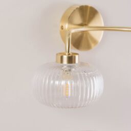 ValueLights Amaia Pair of Brushed Gold IP44 2 Way Clear Glass Wall Lights with LED Bulbs - thumbnail 4