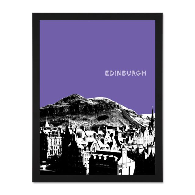 "Artery8 Wall Art Print Arthurs Seat Edinburgh Scotland Scottish Landmark Purple Large Framed Wall Décor Art in White - Size: W18"" x H24""" - image 1