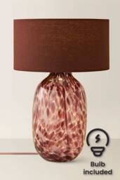 ValueLights Belinda Confetti Glass Table Lamp with Fabric Drum Shade & Bulb in Burgundy
