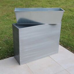 Woven Wood 90cm Long Zinc Galvanised Brushed Silver 60cm Tall Trough Planter - thumbnail 6