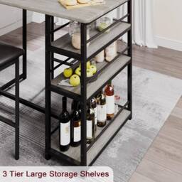 London Boutique 3PCS Dining Table Set Bar Height Kitchen Table & 2 Chairs w/ 3 Shelves in Grey - thumbnail 5