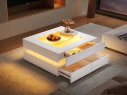 Matteo High-Gloss LED Coffee Table with 3 Drawers & Glass Top - White - thumbnail 6