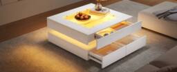 Matteo High-Gloss LED Coffee Table with 3 Drawers & Glass Top - White - thumbnail 8