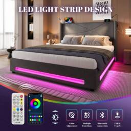 Direct Wicker Modern Hydraulic King Bed Frame with LED Lighting & Reading Lamps in Dark Grey - thumbnail 7