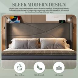 Direct Wicker Modern Hydraulic King Bed Frame with LED Lighting & Reading Lamps in Dark Grey - thumbnail 3