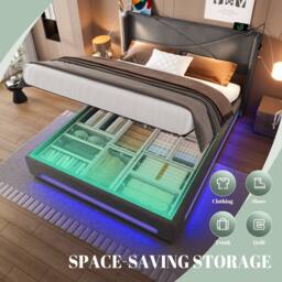 Direct Wicker Modern Hydraulic King Bed Frame with LED Lighting & Reading Lamps in Dark Grey - thumbnail 4