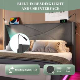 Direct Wicker Modern Hydraulic King Bed Frame with LED Lighting & Reading Lamps in Dark Grey - thumbnail 6