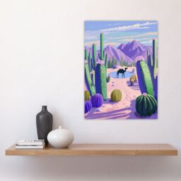 "Artery8 Desert Oasis Cacti Camel Purple Green Landscape Wall Art Print - Size: W24"" x H32""" - thumbnail 4