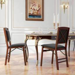 Costway Set of 2 Folding Bar Stools Wooden Padded Kitchen Dining Chairs w/ Backrest in Black - thumbnail 3