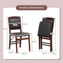 Costway Set of 2 Folding Bar Stools Wooden Padded Kitchen Dining Chairs w/ Backrest in Black - thumbnail 2