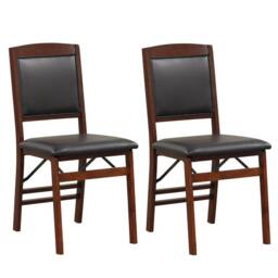 Costway Set of 2 Folding Bar Stools Wooden Padded Kitchen Dining Chairs w/ Backrest in Black - thumbnail 1