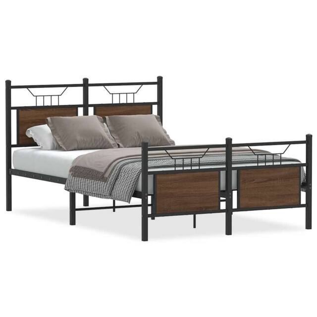 Berkfield Home Bed Frame without Mattress Brown Oak 120x200 cm Engineered Wood - Size: Small Double - image 1