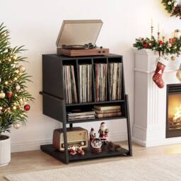 Costway Record Player Stand w/Charging Station Turntable Stand w/ Vinyl Holder in Black - thumbnail 6