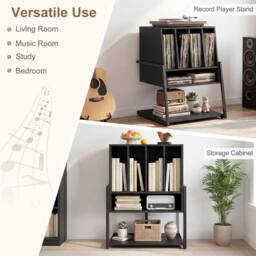 Costway Record Player Stand w/Charging Station Turntable Stand w/ Vinyl Holder in Black - thumbnail 4