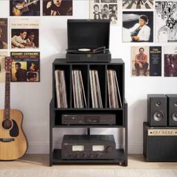 Costway Record Player Stand w/Charging Station Turntable Stand w/ Vinyl Holder in Black - thumbnail 7