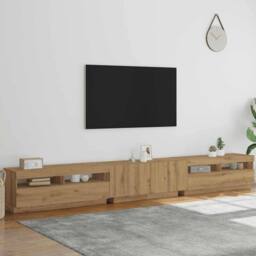 Berkfield Home TV Cabinet with LED Lights Artisan Oak 300x35x40 cm Engineered Wood in Brown - Size: 300 x 35 x 40 cm - thumbnail 4