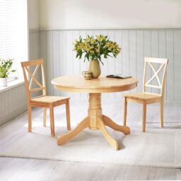 FurnitureboxUK Bude Round Wooden Dining Table & 2 Millford Chairs in Light Oak - thumbnail 1
