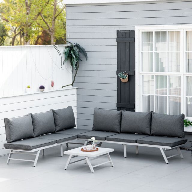 OUTSUNNY 3 Pcs Garden Seating Set with Sofa Lounge Table Outdoor Patio in Grey - image 1