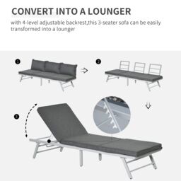 OUTSUNNY 3 Pcs Garden Seating Set with Sofa Lounge Table Outdoor Patio in Grey - thumbnail 5