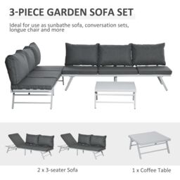OUTSUNNY 3 Pcs Garden Seating Set with Sofa Lounge Table Outdoor Patio in Grey - thumbnail 4