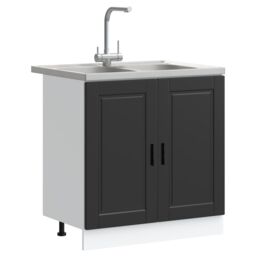 Berkfield Home Porto Sink Base Cabinet with Sink - Black - 80x46x84.5 cm - Made of Engineered Wood - thumbnail 3