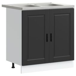 Berkfield Home Porto Sink Base Cabinet with Sink - Black - 80x46x84.5 cm - Made of Engineered Wood - thumbnail 2