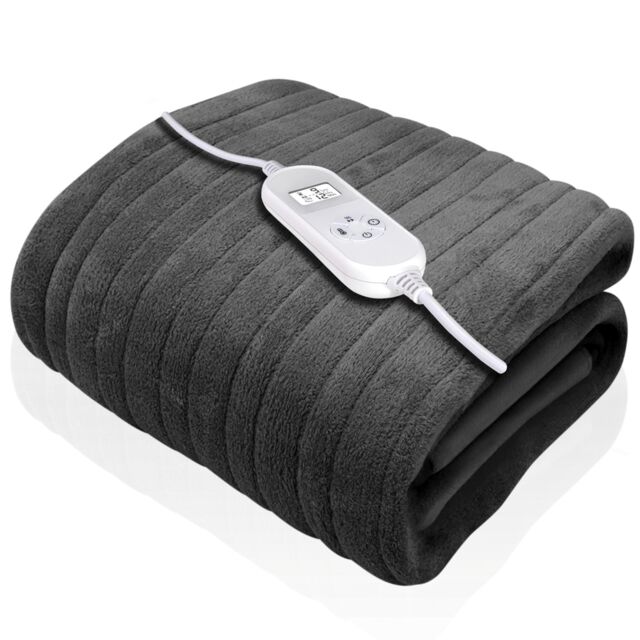 Dreamcatcher Deluxe Electric Throw Heated Double Over Blanket Soft Fleece Timer in Grey - image 1