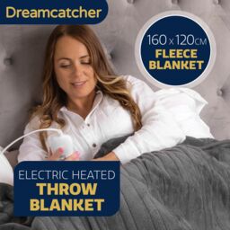 Dreamcatcher Deluxe Electric Throw Heated Double Over Blanket Soft Fleece Timer in Grey - thumbnail 2