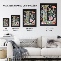 Artery8 Women's Wall Art Print Letter L Watercolour Wildflowers Colourful Nature Floral Word Art Framed - Size: A4 - thumbnail 3