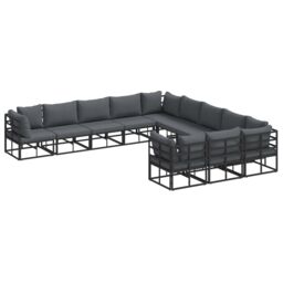 Berkfield Home Garden Sofa Set with Cushion with Pillow 11 pcs Black Aluminium - thumbnail 2