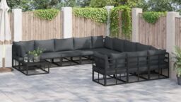Berkfield Home Garden Sofa Set with Cushion with Pillow 11 pcs Black Aluminium - thumbnail 4