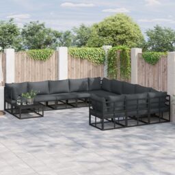 Berkfield Home Garden Sofa Set with Cushion with Pillow 11 pcs Black Aluminium - thumbnail 1
