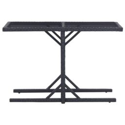 Berkfield Home Garden Table Black 110x53x72 cm Glass & Poly Rattan - Size: 110 x 53 x 72 cm - thumbnail 2