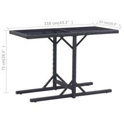 Berkfield Home Garden Table Black 110x53x72 cm Glass & Poly Rattan - Size: 110 x 53 x 72 cm - thumbnail 6