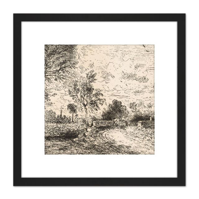 Artery8 David Lucas Milford Bridge 1826 Painting 8X8 Inch Square Wooden Framed Wall Art Print Picture with Mount in Black - image 1