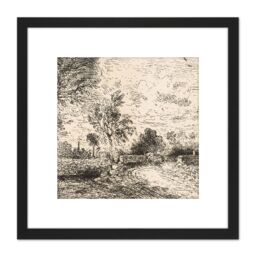 Artery8 David Lucas Milford Bridge 1826 Painting 8X8 Inch Square Wooden Framed Wall Art Print Picture with Mount in Black - thumbnail 1