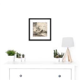 Artery8 David Lucas Milford Bridge 1826 Painting 8X8 Inch Square Wooden Framed Wall Art Print Picture with Mount in Black - thumbnail 2