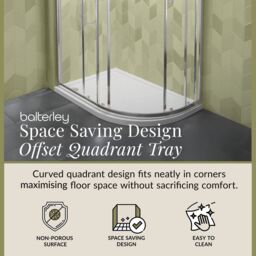Balterley Premium Shower Tray - Right Hand Offset Quadrant - 900mm x 760mm - White - thumbnail 2