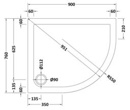 Balterley Premium Shower Tray - Right Hand Offset Quadrant - 900mm x 760mm - White - thumbnail 8