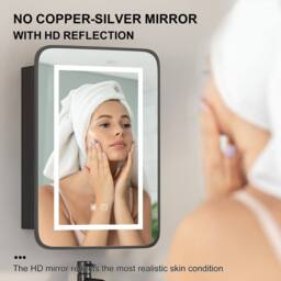 KEEPREAPER Black LED Bathroom Mirror Cabinet 40x60 3 Color Demister Touch Control - Size: W400mm X H600mm - thumbnail 6