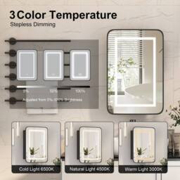 KEEPREAPER Black LED Bathroom Mirror Cabinet 40x60 3 Color Demister Touch Control - Size: W400mm X H600mm - thumbnail 4