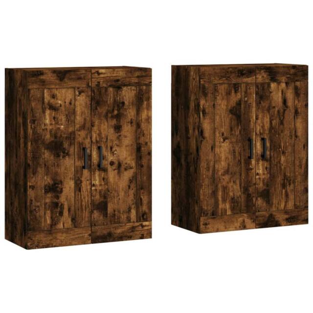 Berkfield Home Wall Mounted Cabinets 2 pcs Smoked Oak Engineered Wood in Brown - image 1